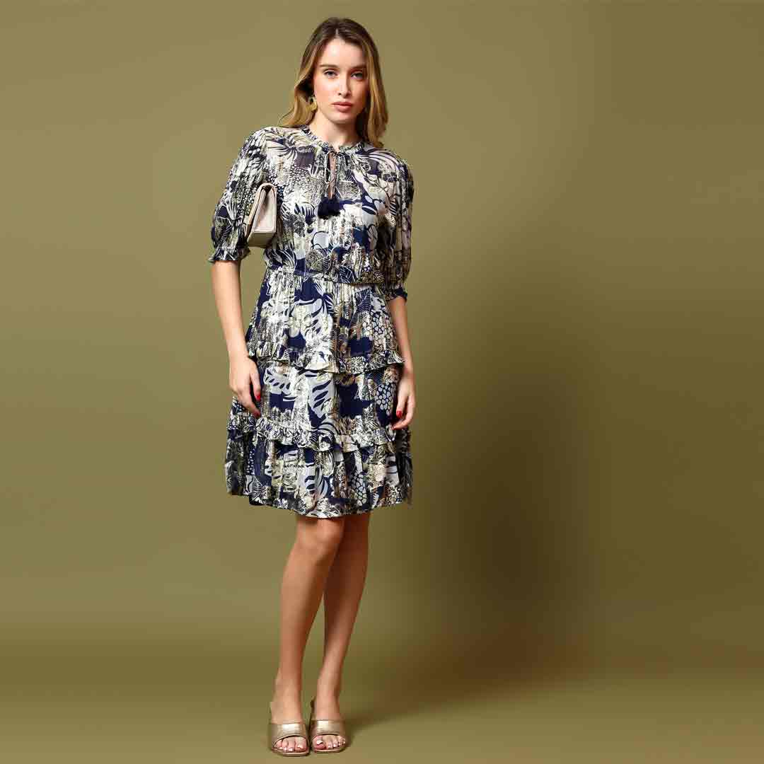 Saint Womens Blue Printed Viscose Lurex Short Dress - Image 3