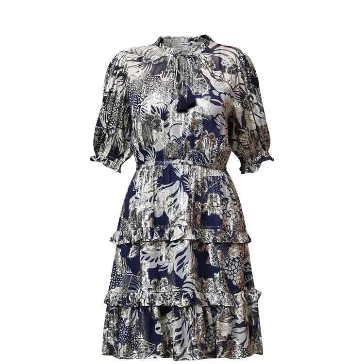 Saint Womens Blue Printed Viscose Lurex Short Dress - Image 5