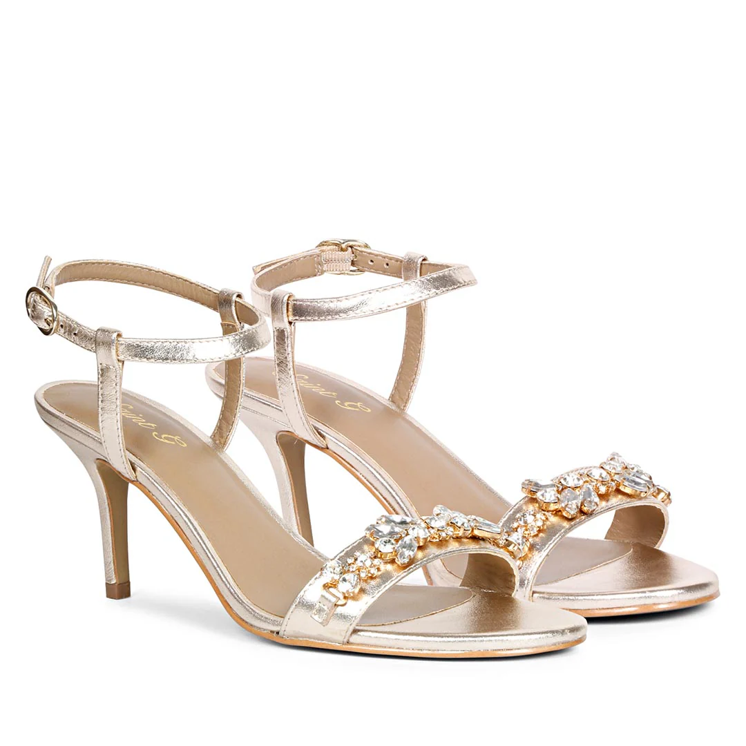 Saint Alani Transparent Stones Embellished Gold Leather Stilettos - Image 3