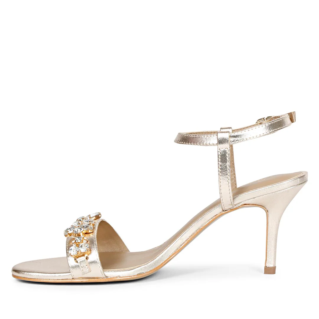 Saint Alani Transparent Stones Embellished Gold Leather Stilettos - Image 4