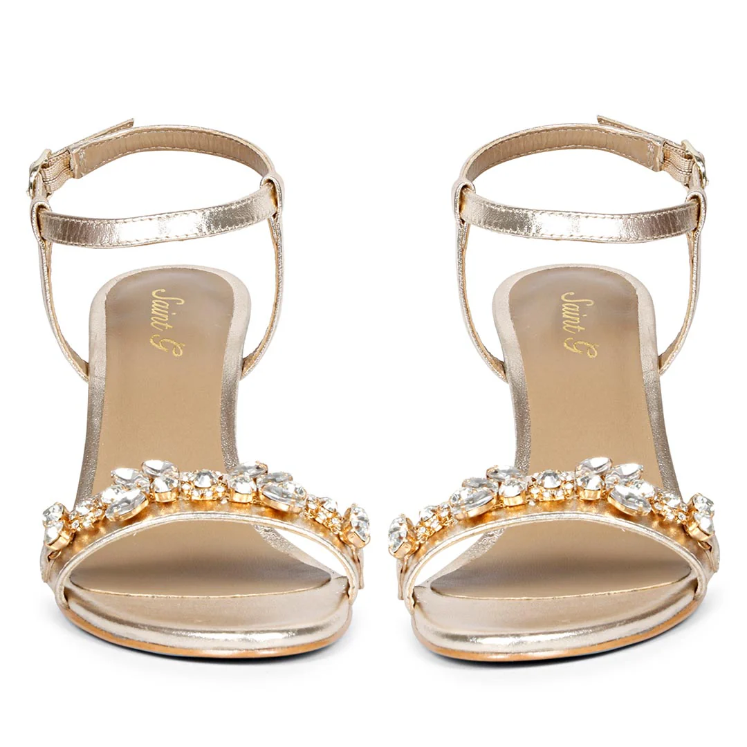Saint Alani Transparent Stones Embellished Gold Leather Stilettos - Image 5