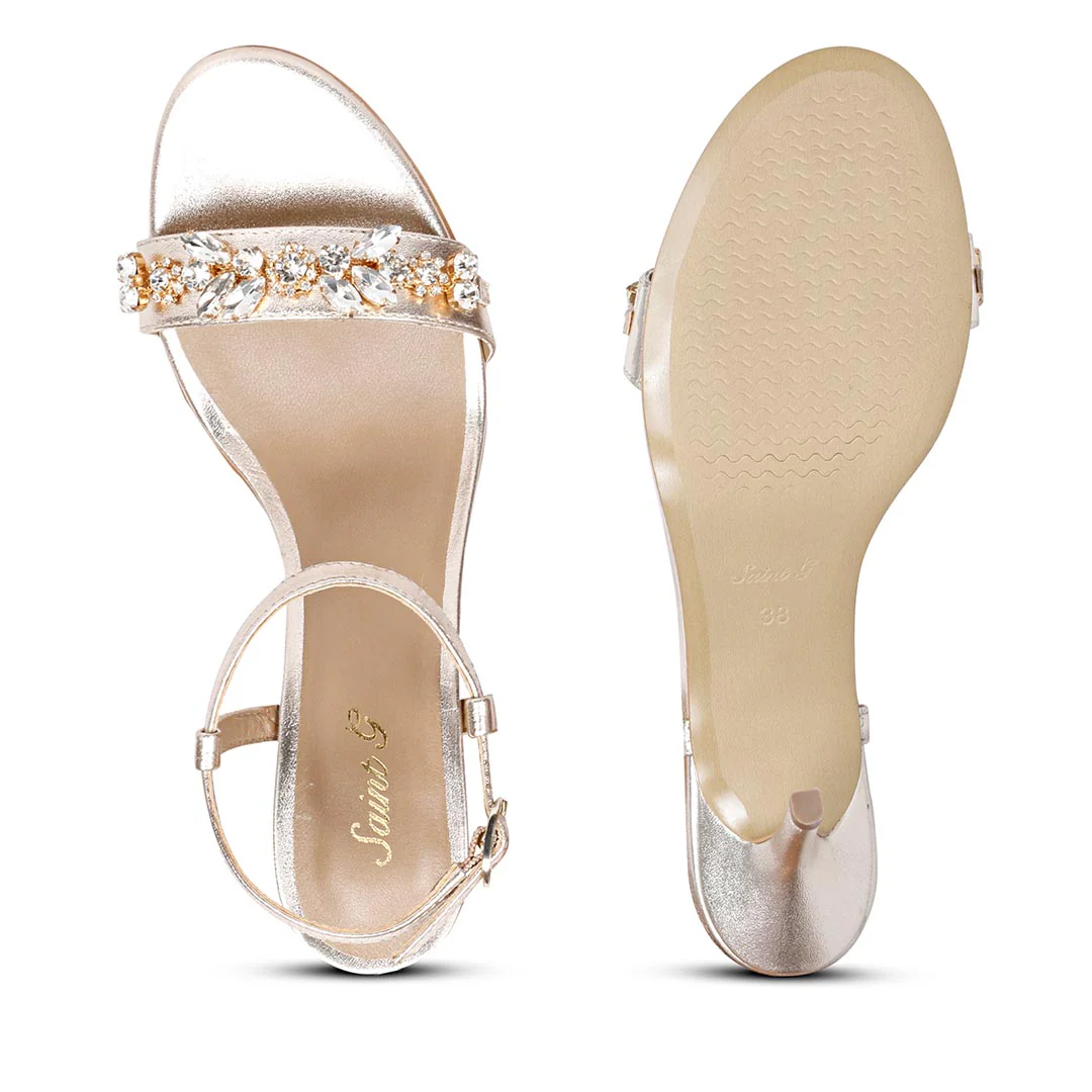 Saint Alani Transparent Stones Embellished Gold Leather Stilettos - Image 7