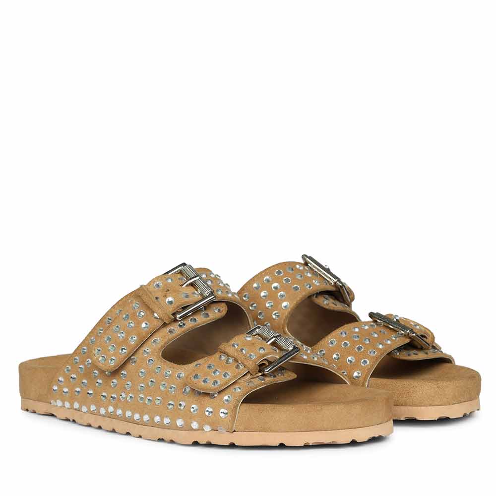 Saint Heidi Silver Strass Beige Leather Flats - Image 3