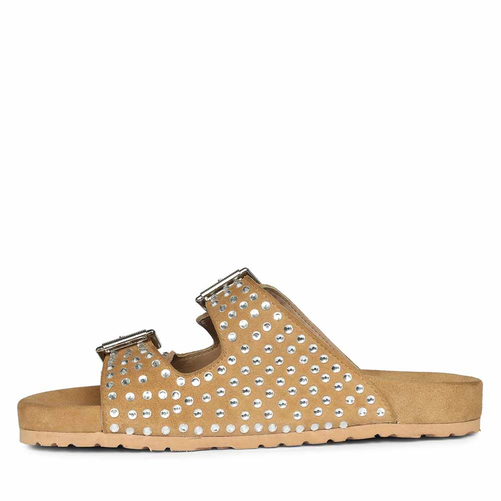 Saint Heidi Silver Strass Beige Leather Flats - Image 4
