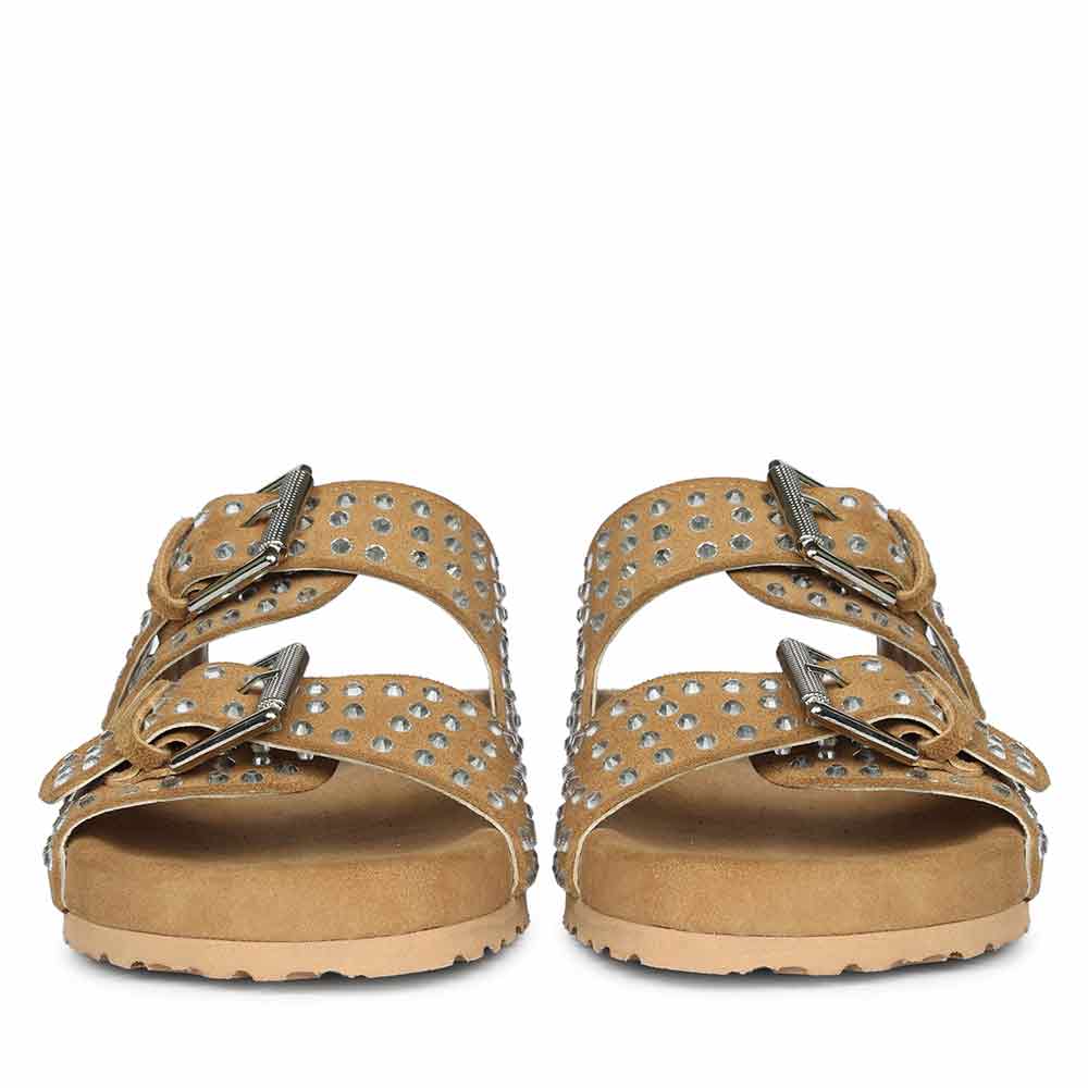 Saint Heidi Silver Strass Beige Leather Flats - Image 5