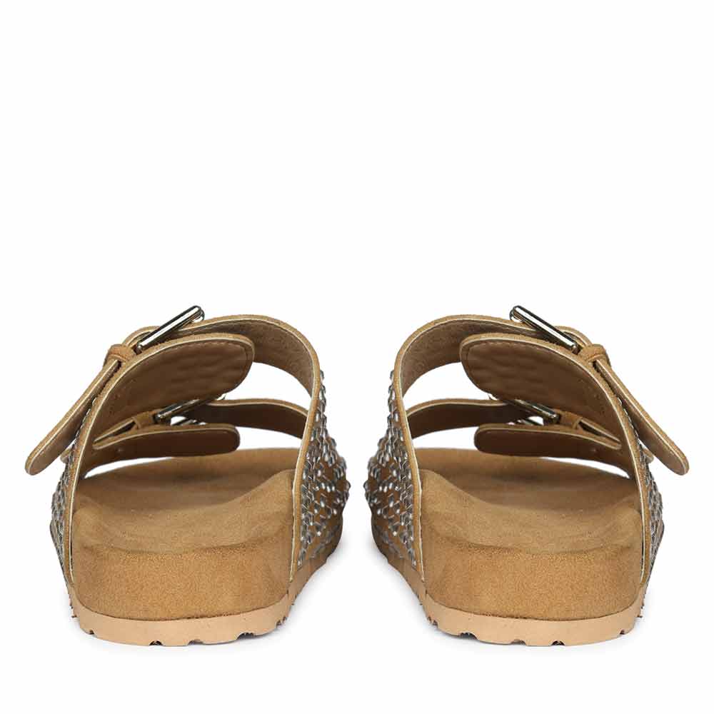 Saint Heidi Silver Strass Beige Leather Flats - Image 6