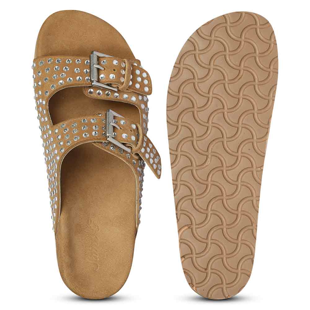 Saint Heidi Silver Strass Beige Leather Flats - Image 7