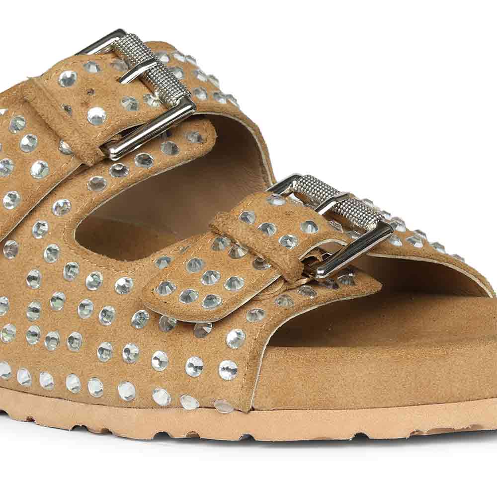 Saint Heidi Silver Strass Beige Leather Flats - Image 8