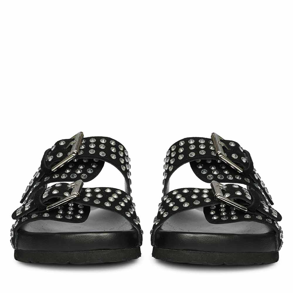 Saint Heidi Silver Strass Black Leather Flats - Image 4