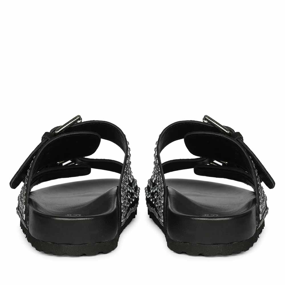 Saint Heidi Silver Strass Black Leather Flats - Image 5