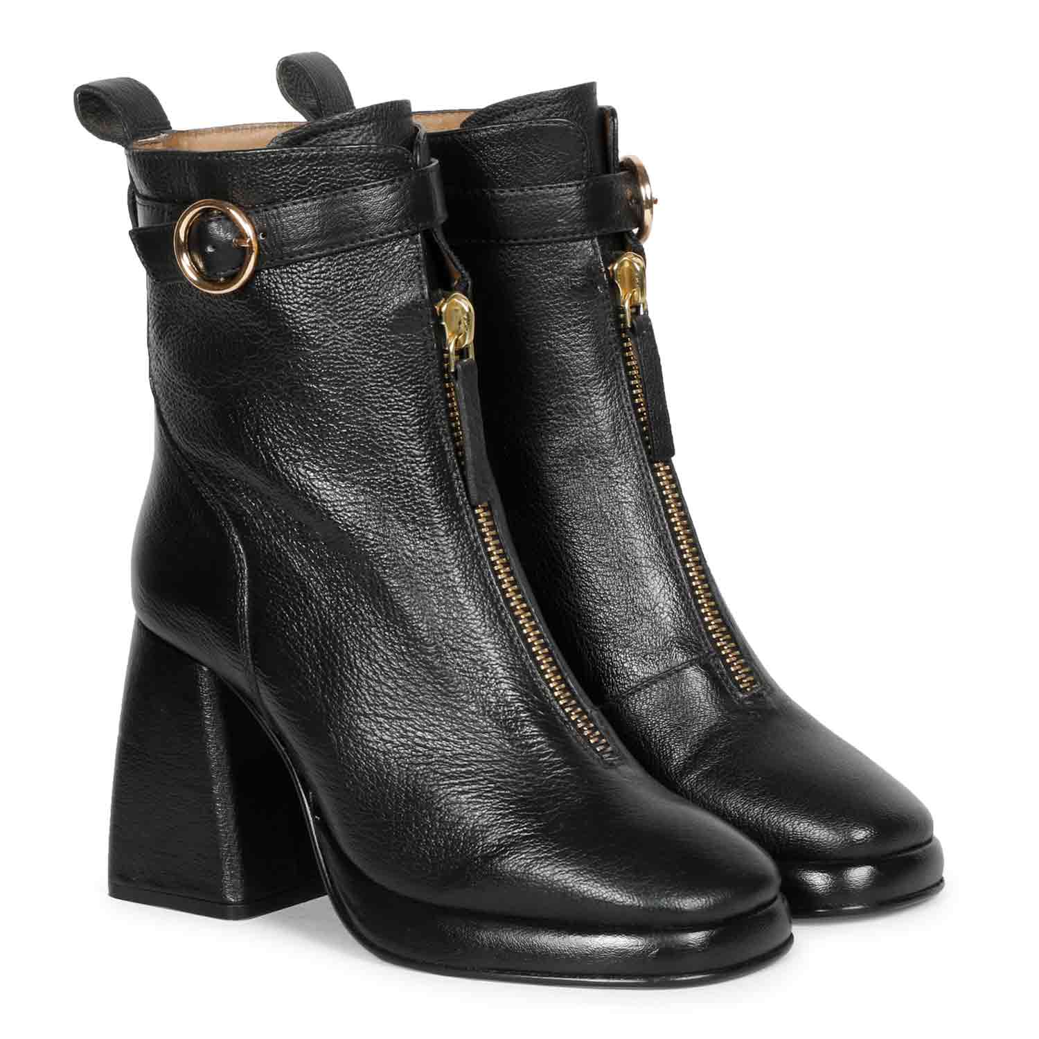 Saint Henriette Black Leather Front Zipper High Ankle Boots - Image 3