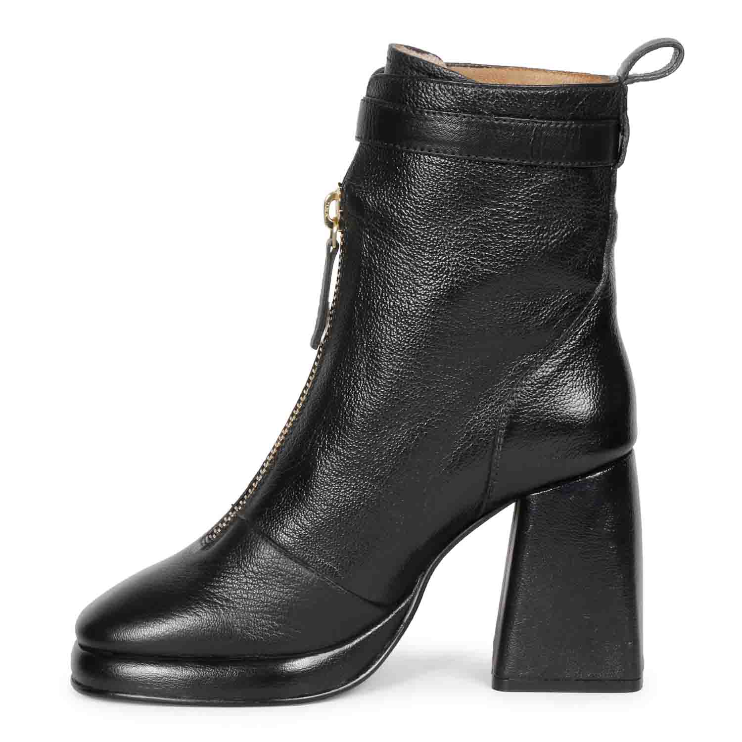 Saint Henriette Black Leather Front Zipper High Ankle Boots - Image 4