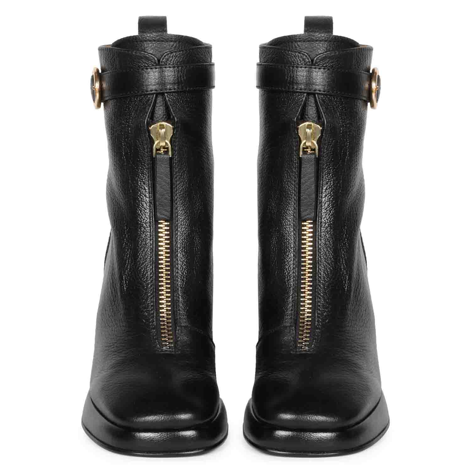 Saint Henriette Black Leather Front Zipper High Ankle Boots - Image 5