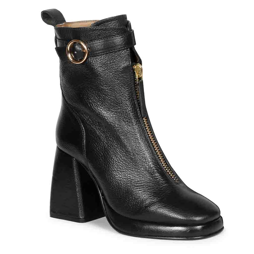 Saint Henriette Black Leather Front Zipper High Ankle Boots - Image 8