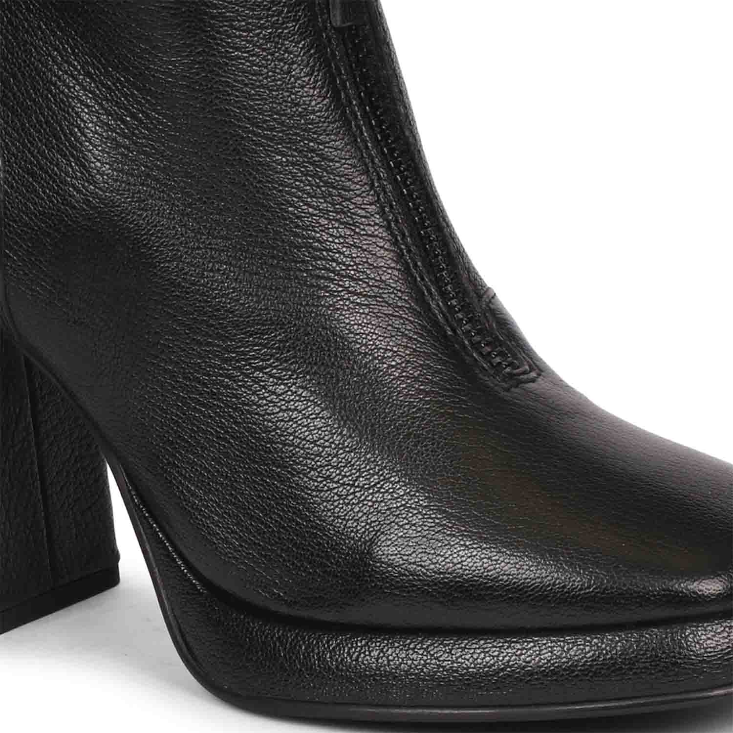 Saint Henriette Black Leather Front Zipper High Ankle Boots - Image 9