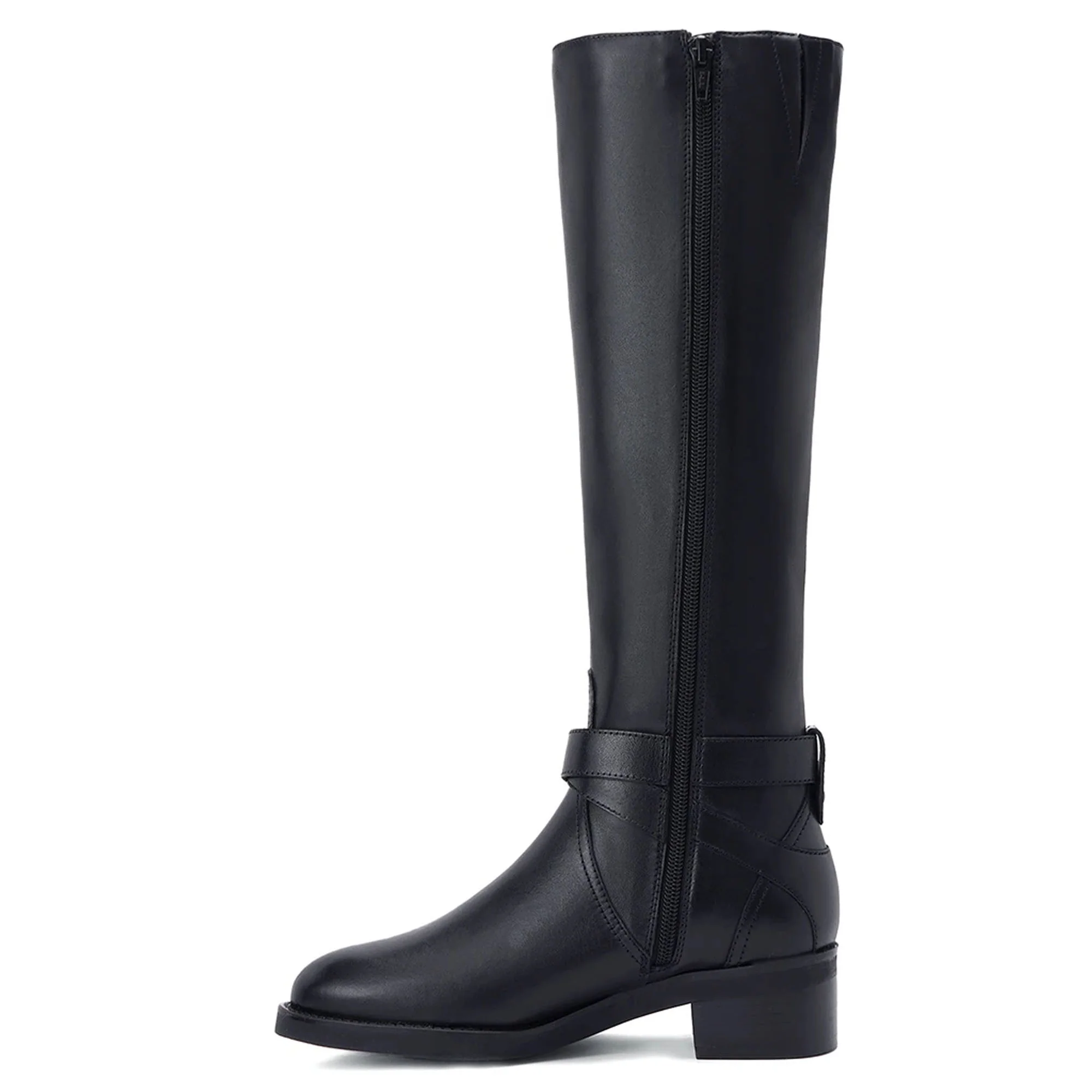 Saint Hermione Buckle Wrap Strap Black Leather Knee High Boots - Image 4