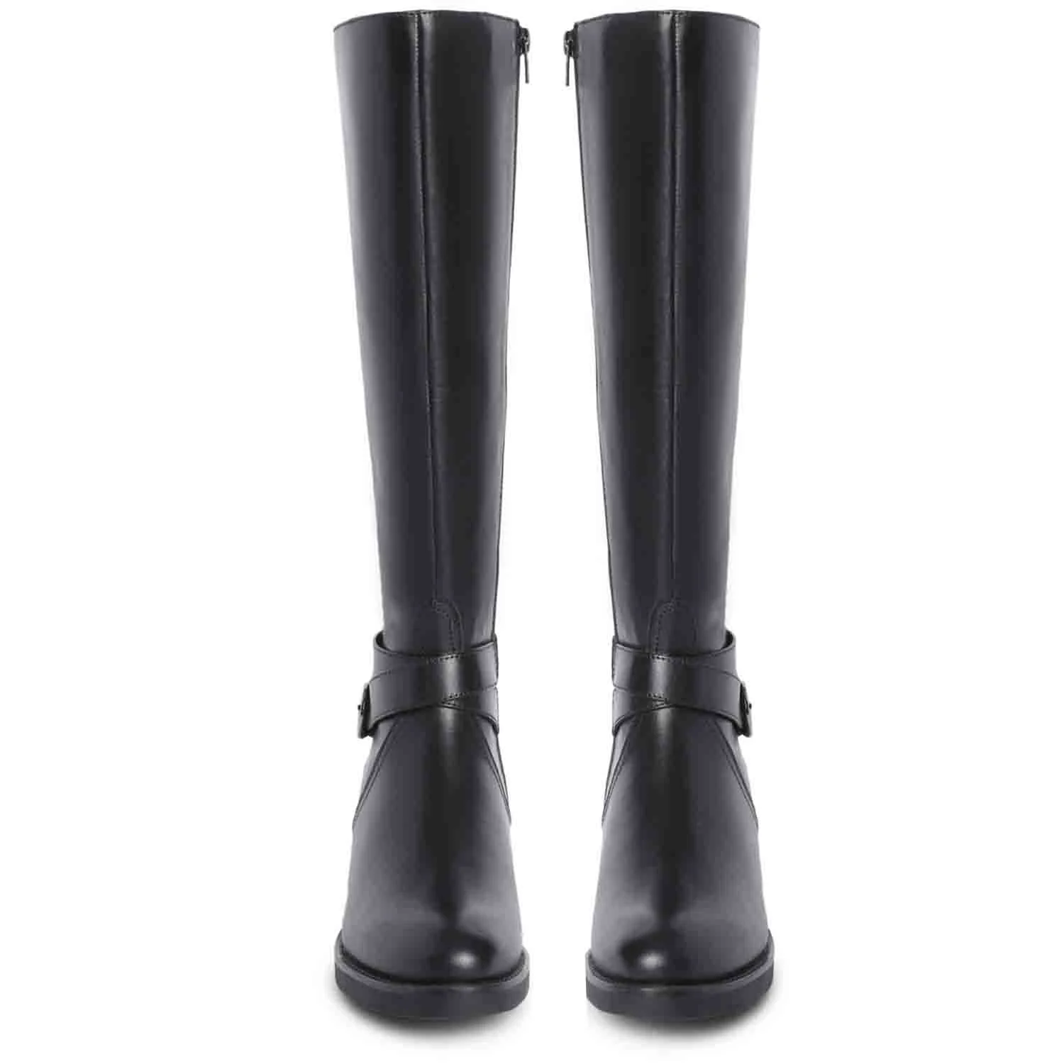 Saint Hermione Buckle Wrap Strap Black Leather Knee High Boots - Image 5
