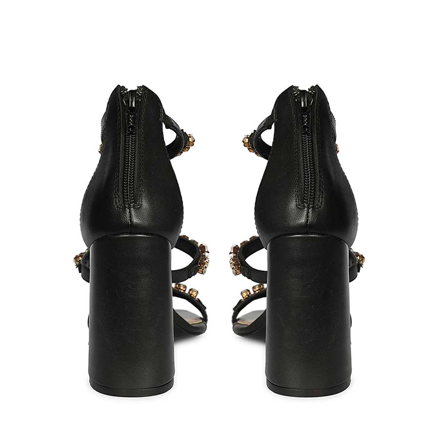 Saint Holly Crystal Stone Black Leather Block Heels - Image 5