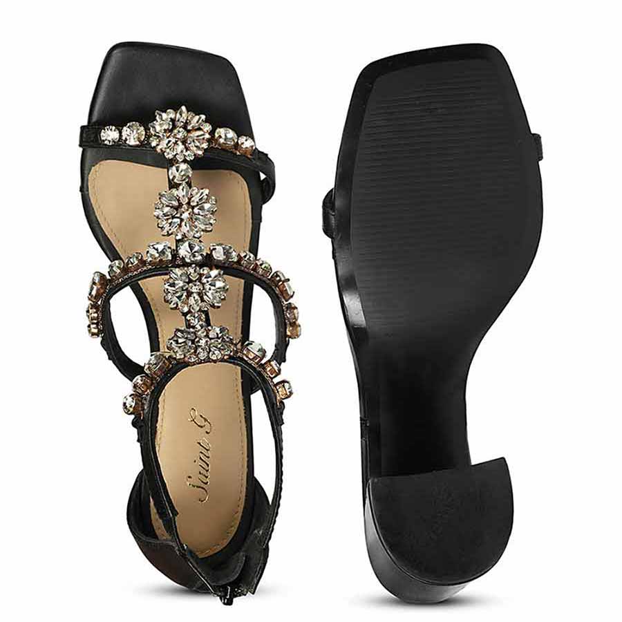Saint Holly Crystal Stone Black Leather Block Heels - Image 6