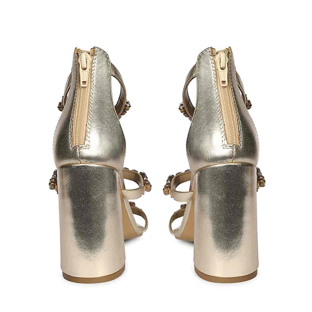 Saint Holly Rainbow Stone Metallic Gold Leather Block Heels - Image 5