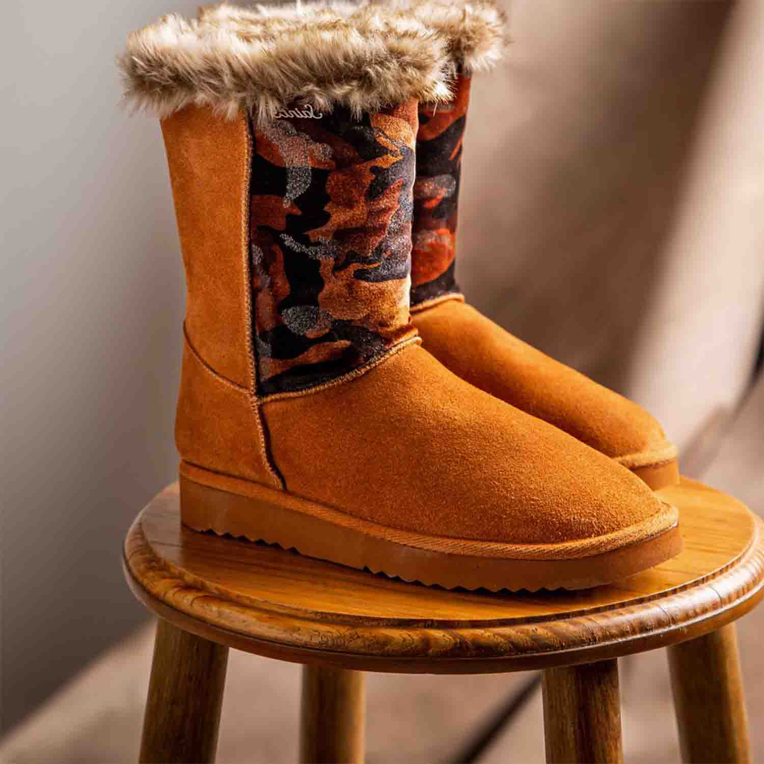 Saint Honora Tan Camo Italian Fabric-Leather Snug Boots - Image 2