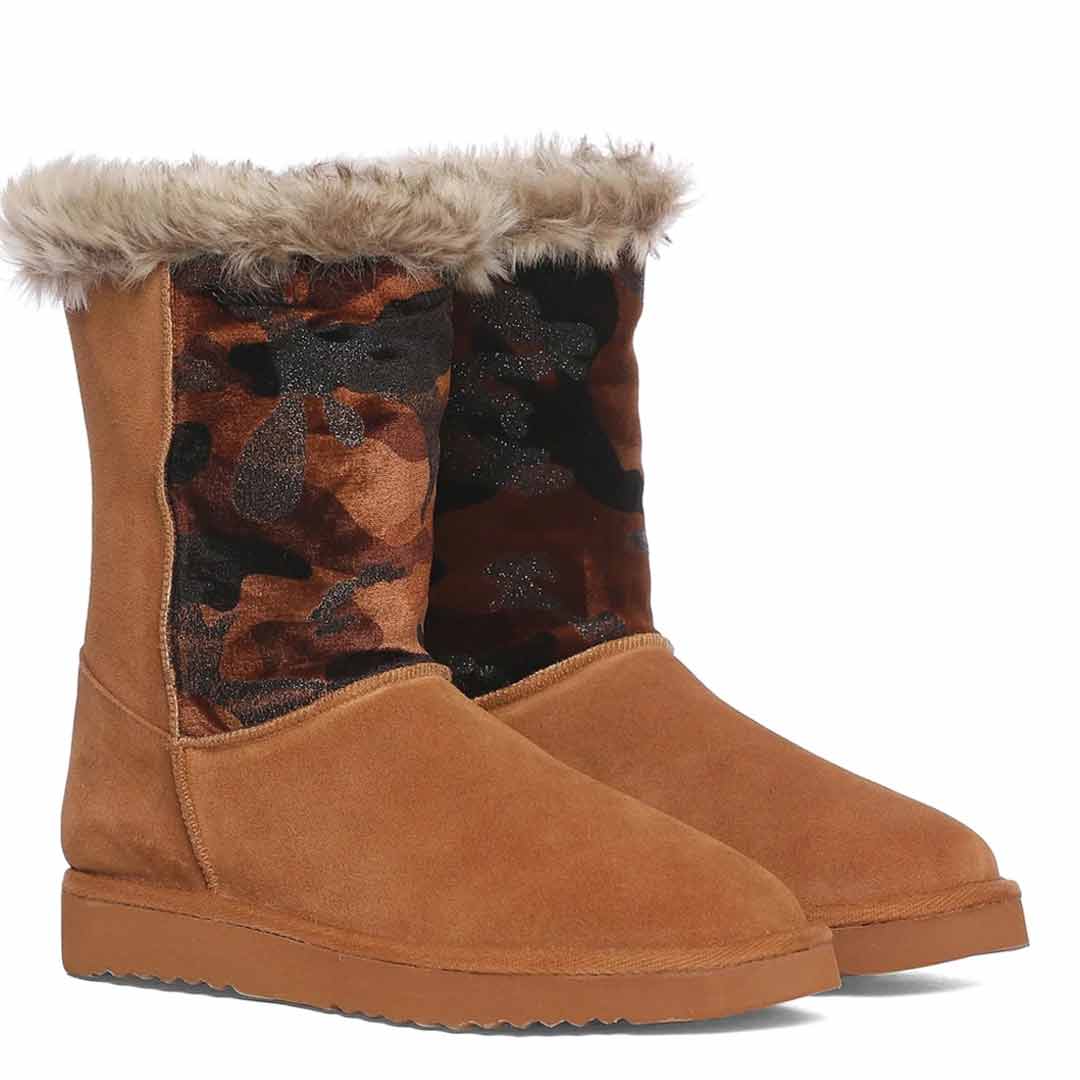 Saint Honora Tan Camo Italian Fabric-Leather Snug Boots - Image 3