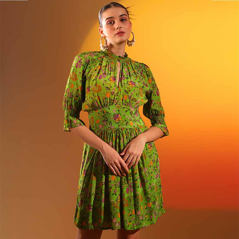 Saint Womens Olive Printed Viscose Sunfeel Short Dress