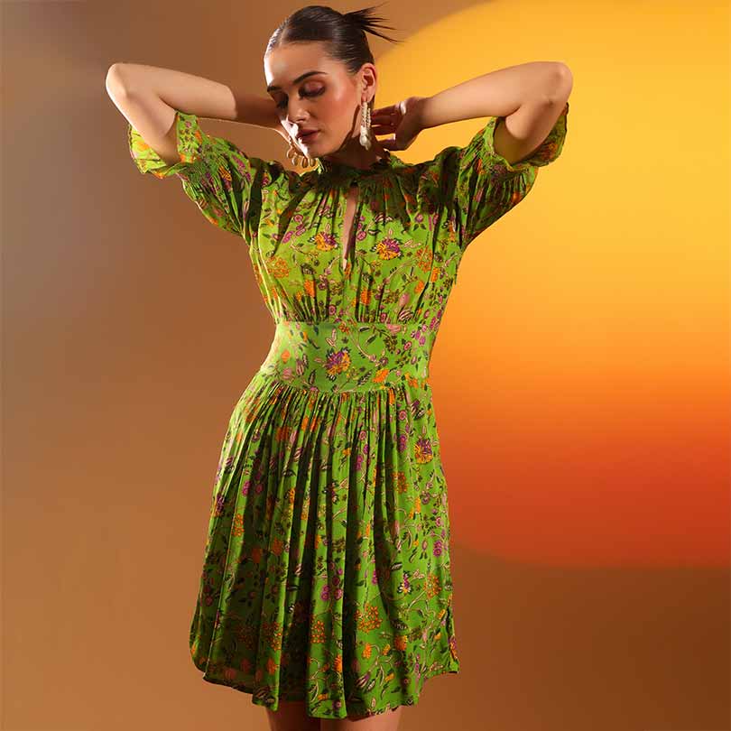 Saint Womens Olive Printed Viscose Sunfeel Short Dress - Image 2