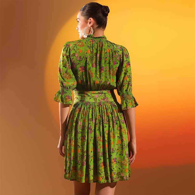 Saint Womens Olive Printed Viscose Sunfeel Short Dress - Image 3