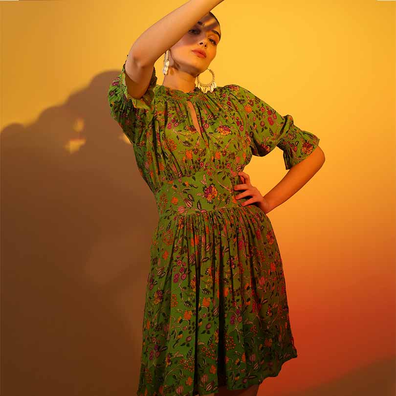 Saint Womens Olive Printed Viscose Sunfeel Short Dress - Image 4