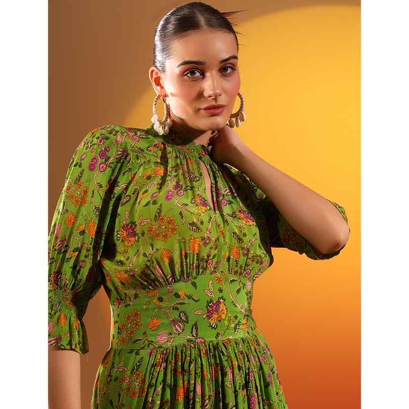 Saint Womens Olive Printed Viscose Sunfeel Short Dress - Image 5