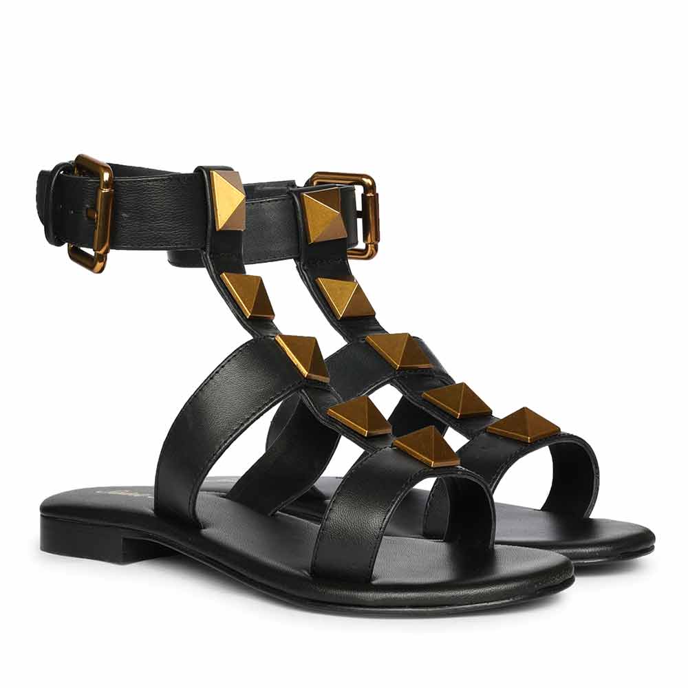 Saint Ida Metal Studded Black Leather Sandals - Image 3