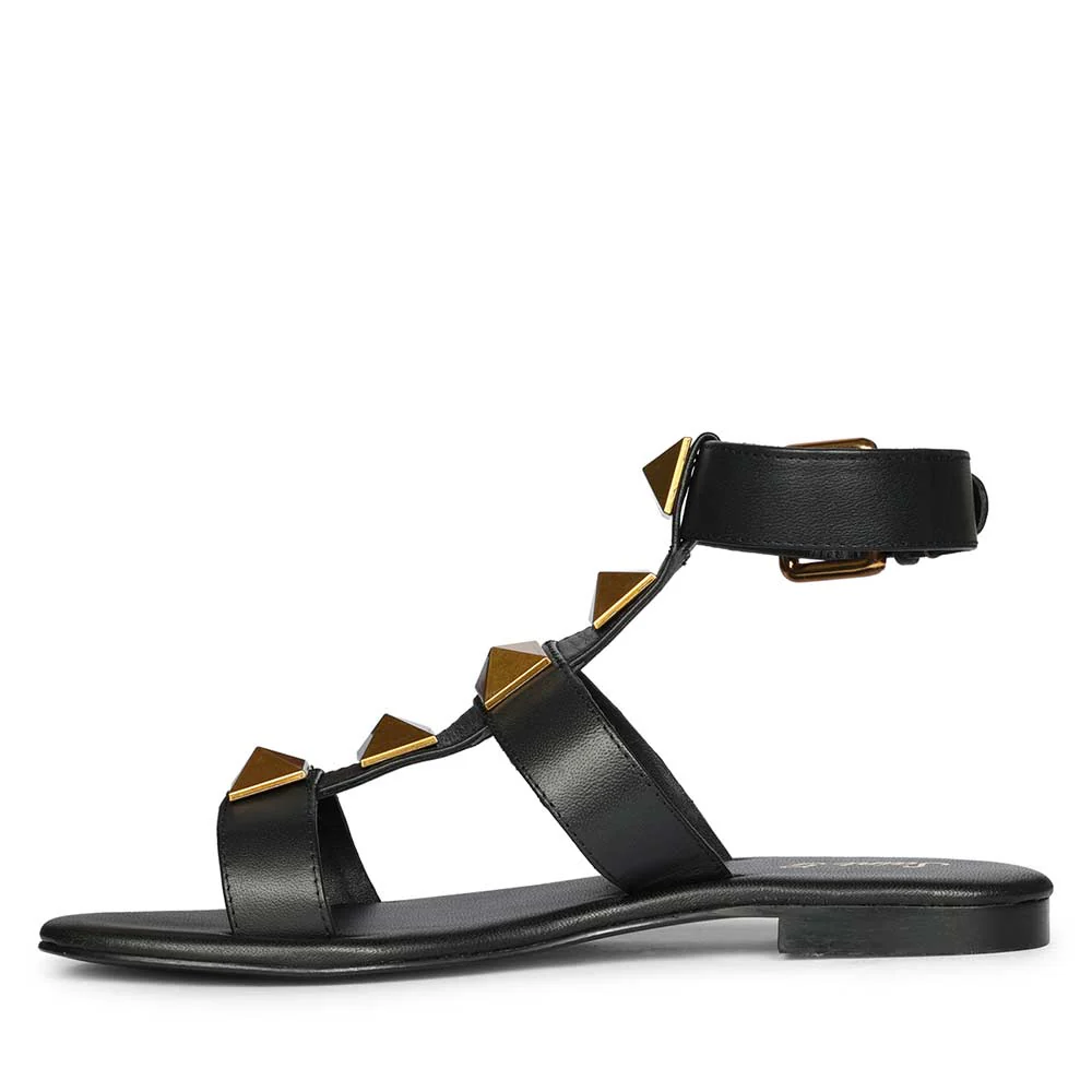 Saint Ida Metal Studded Black Leather Sandals - Image 4
