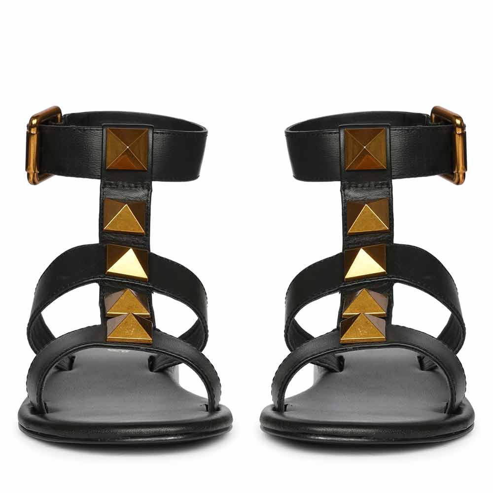 Saint Ida Metal Studded Black Leather Sandals - Image 5