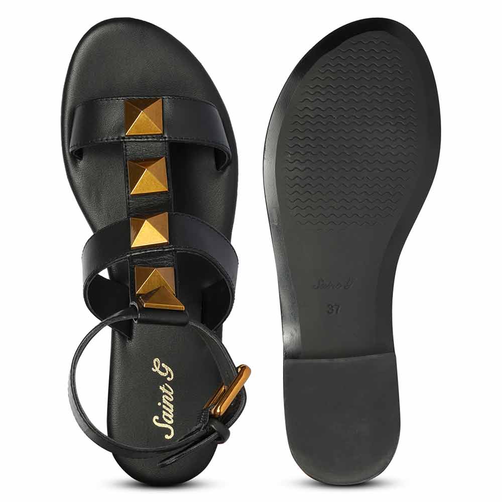 Saint Ida Metal Studded Black Leather Sandals - Image 7