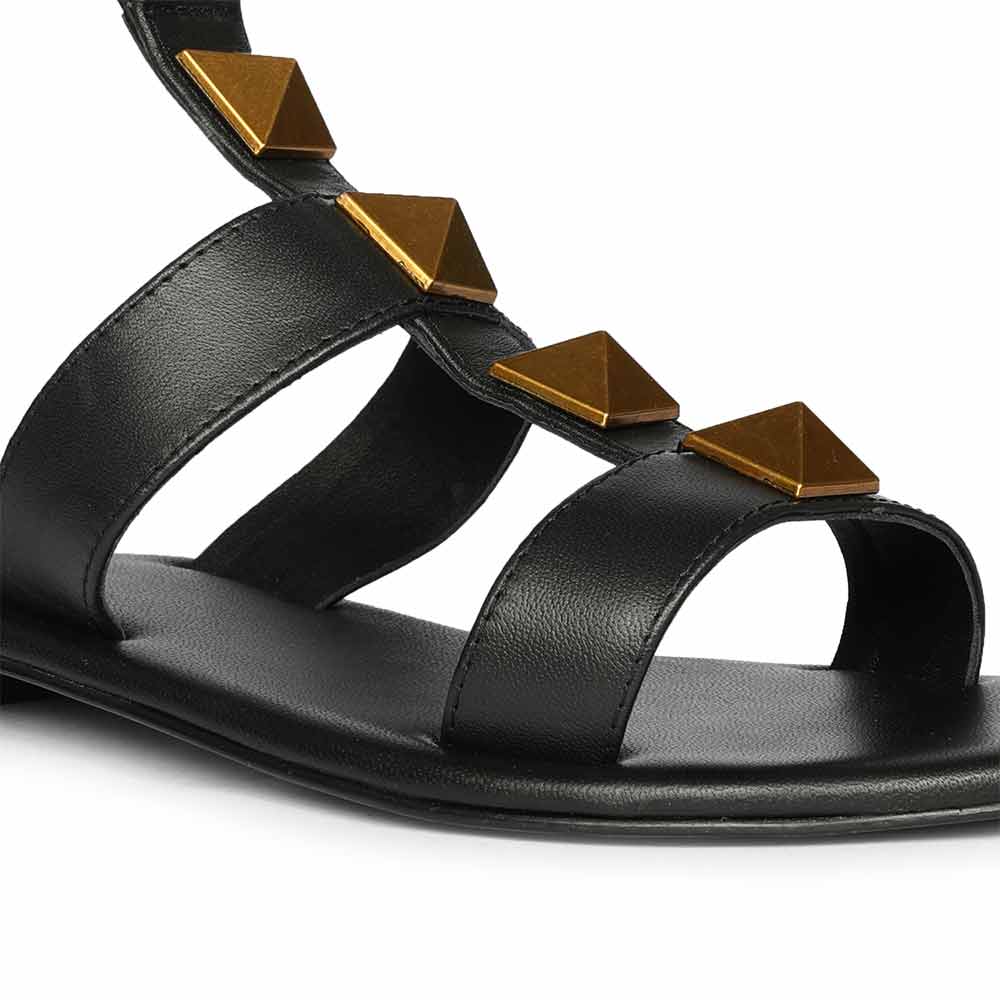 Saint Ida Metal Studded Black Leather Sandals - Image 8
