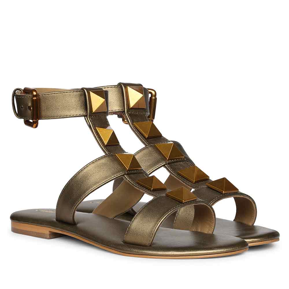 Saint Ida Metal Studded Bronze Metallic Leather Sandals - Image 3