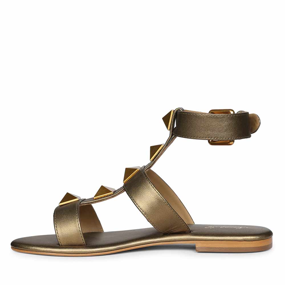 Saint Ida Metal Studded Bronze Metallic Leather Sandals - Image 4