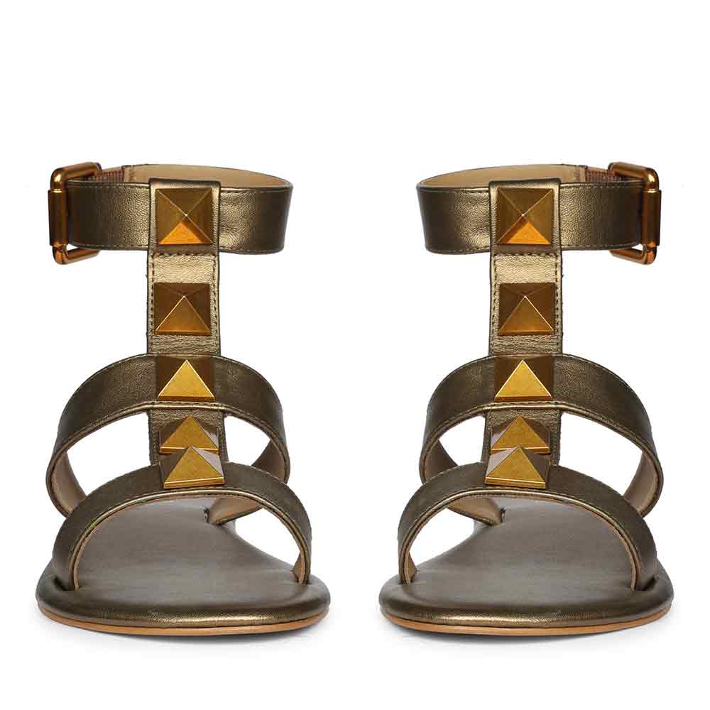 Saint Ida Metal Studded Bronze Metallic Leather Sandals - Image 5