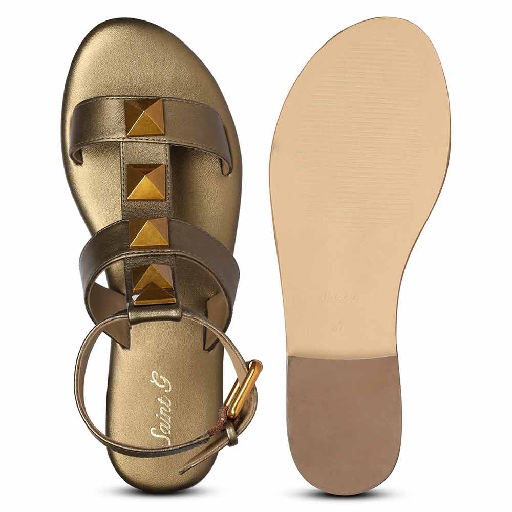 Saint Ida Metal Studded Bronze Metallic Leather Sandals - Image 7