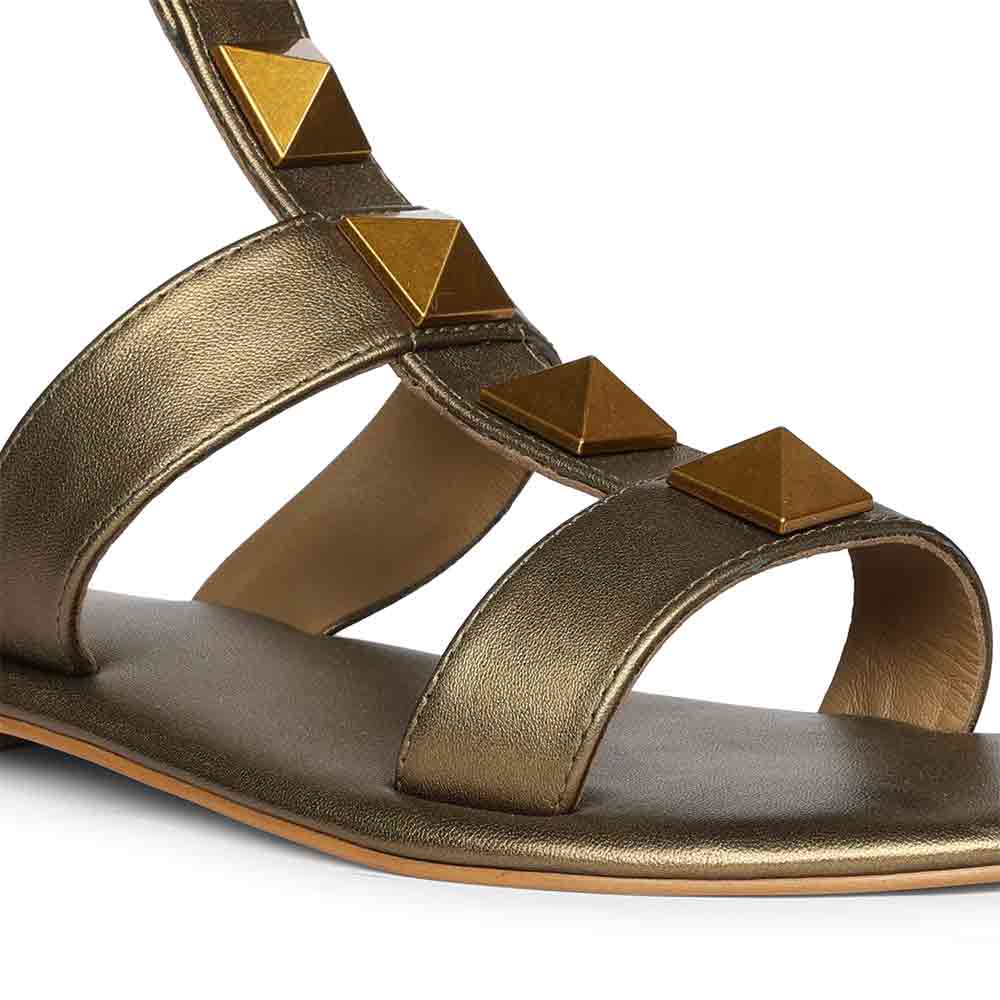 Saint Ida Metal Studded Bronze Metallic Leather Sandals - Image 8