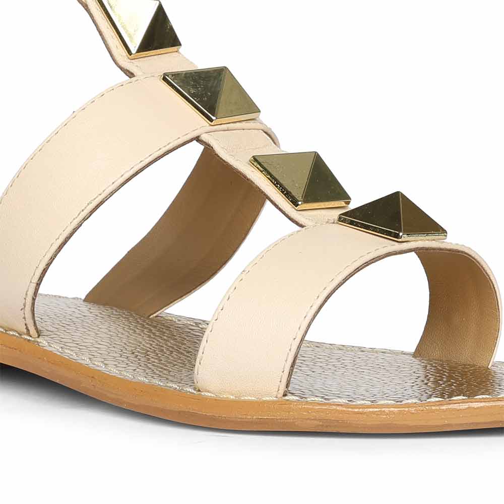 Saint Ida Metal Studded Ivory Leather Sandals - Image 7