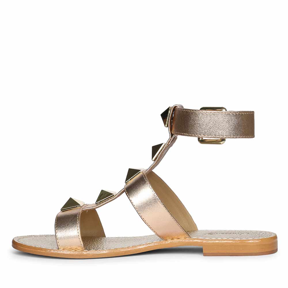 Saint Ida Metal Studded Metallic Rose Leather Sandals - Image 4