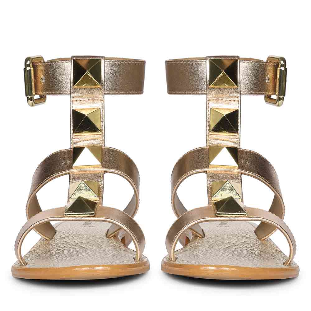 Saint Ida Metal Studded Metallic Rose Leather Sandals - Image 5