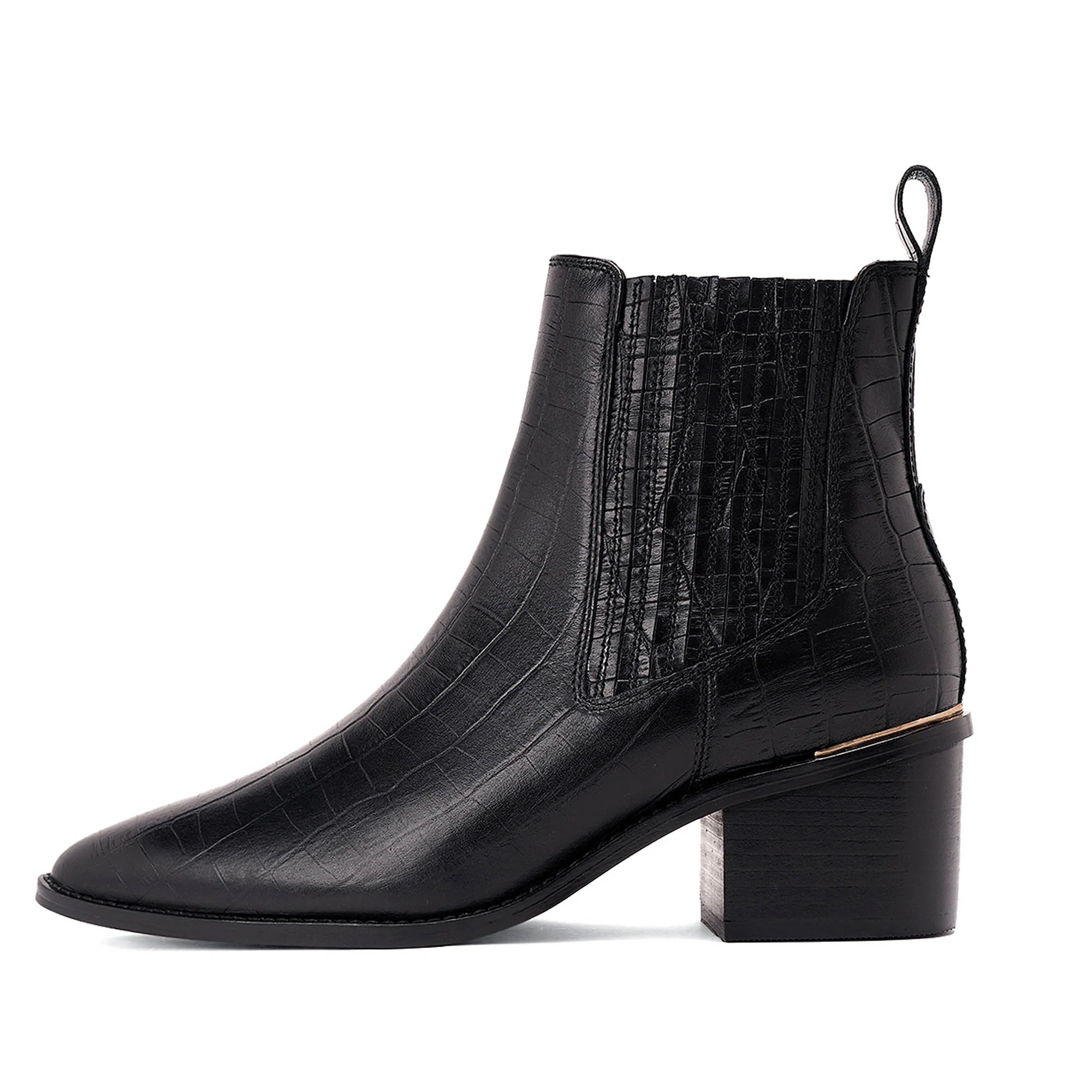 Saint Ilaria Black Croco Print Leather Ankle Boots - Image 4