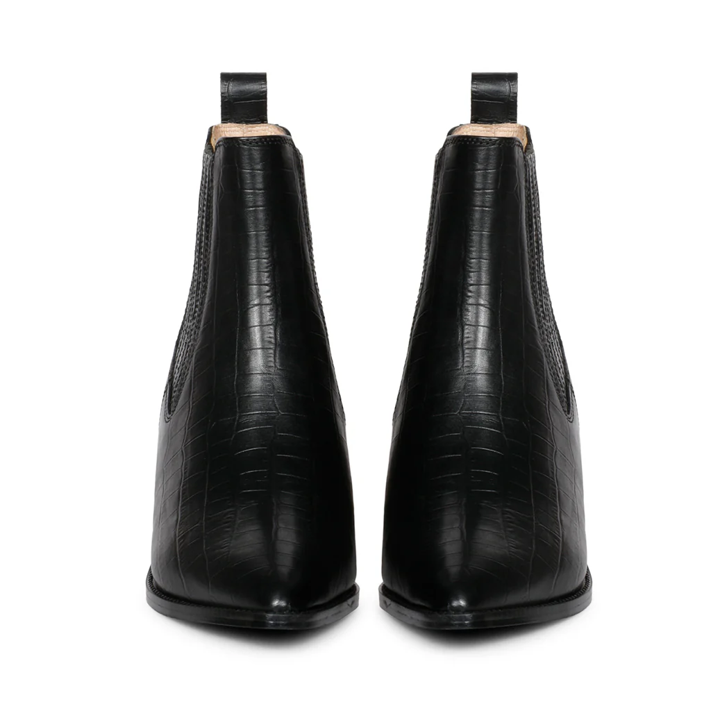 Saint Ilaria Black Croco Print Leather Ankle Boots - Image 6