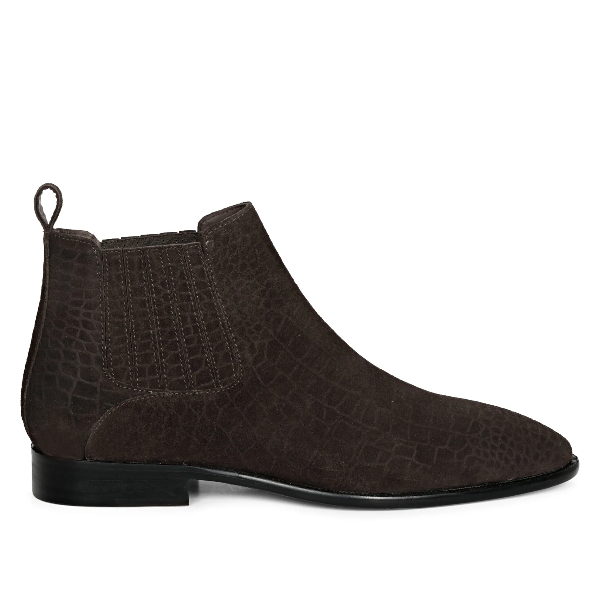 Saint Illiad Brown Croc Embossed Suede Leather Chelsea boots