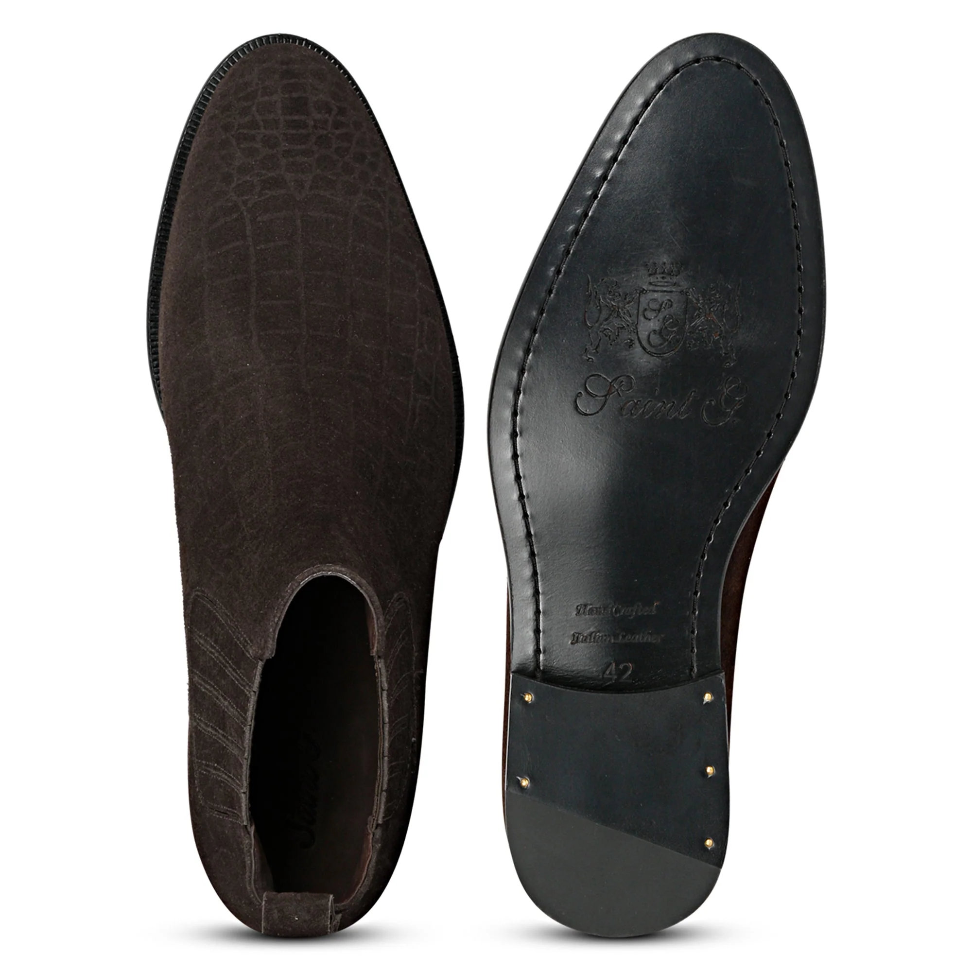 Saint Illiad Brown Croc Embossed Suede Leather Chelsea boots - Image 4