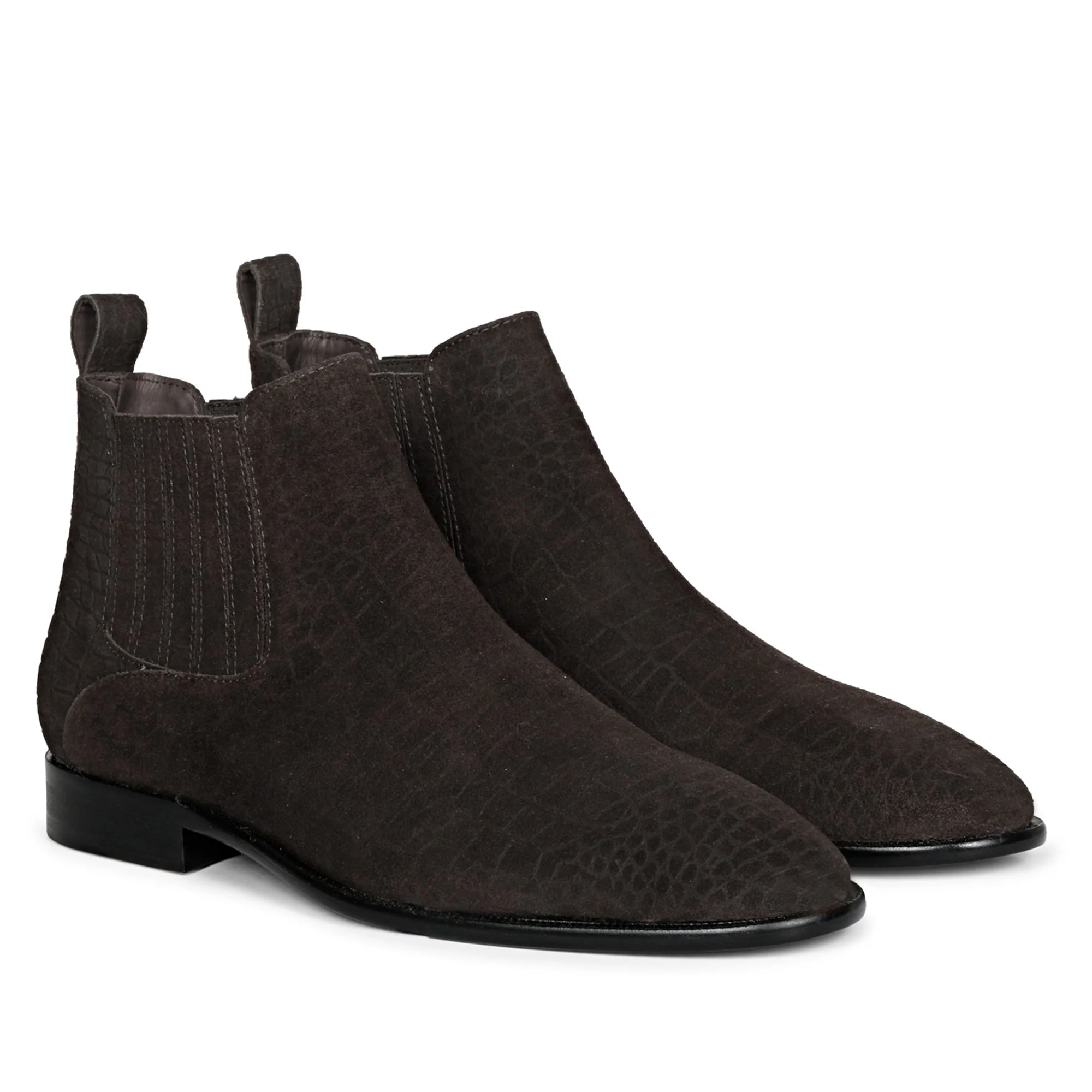 Saint Illiad Brown Croc Embossed Suede Leather Chelsea boots - Image 6