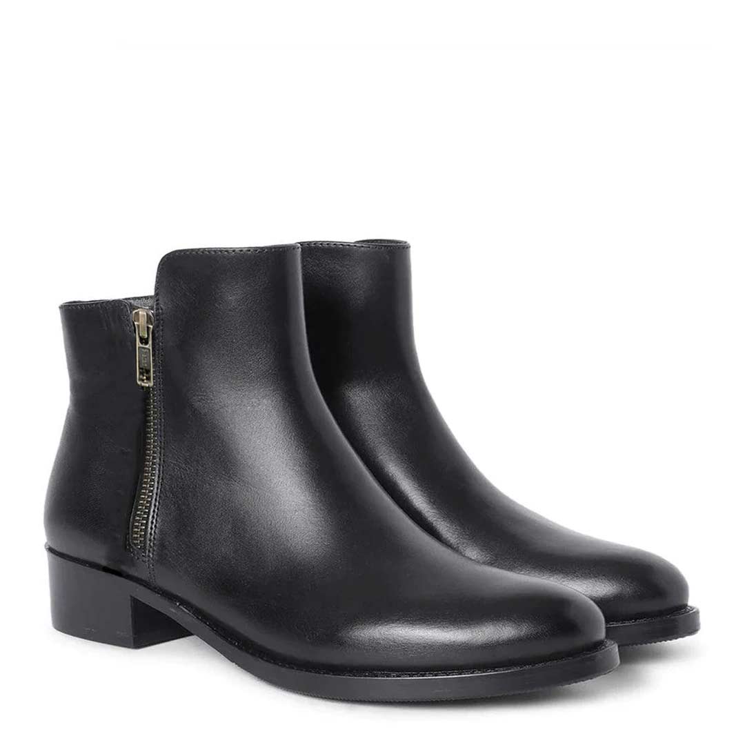 Saint Imelda Black Leather Handcrafted Side Zippers Ankle Boots - Image 3